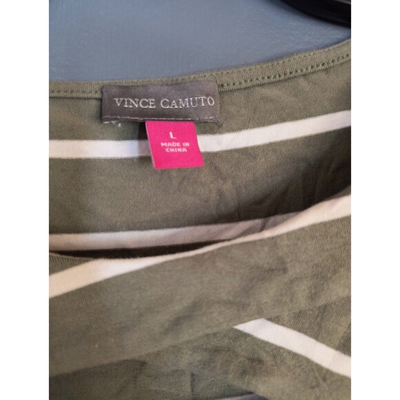 Vince Camuto Shirt Womens Large Green w/White Stripes Ladies - Picture 3 of 4